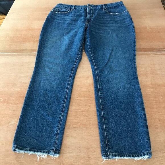 Good American Good Classics Jeans Women 14/32 Blue High Rise Raw Hem Stretch - Picture 1 of 12